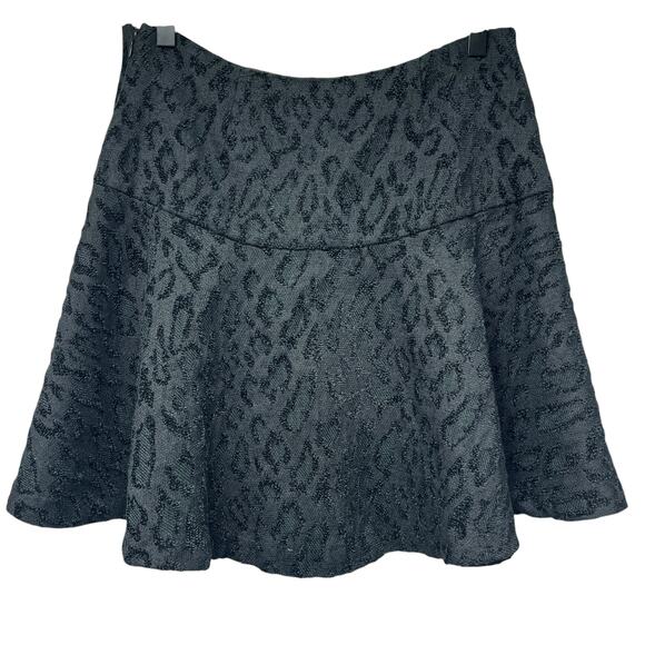Free People Black Chenille Cheetah Print Mini A Line Skirt Size Medium 8 10 - Picture 1 of 6